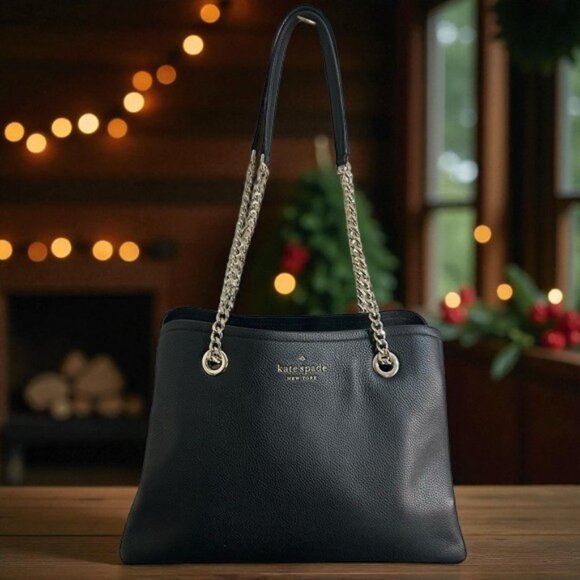 Kate Spade Jordyn Black Pebble Leather Medium 3 Compartment Tote EUC - Picture 2 of 6